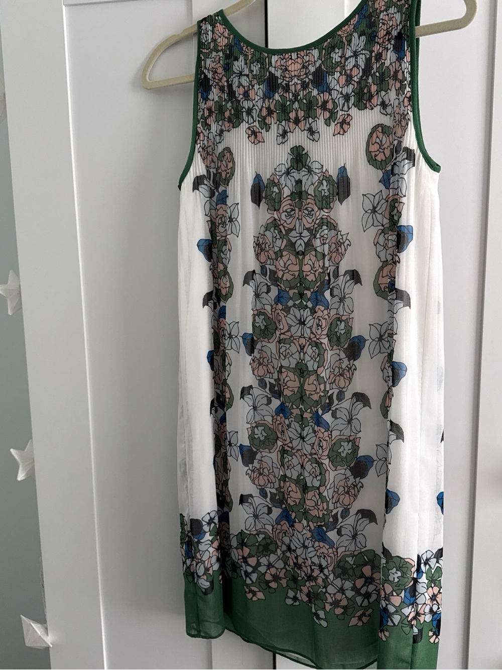 Max studio Sleeveless Floral Overlay Dress in White and Green